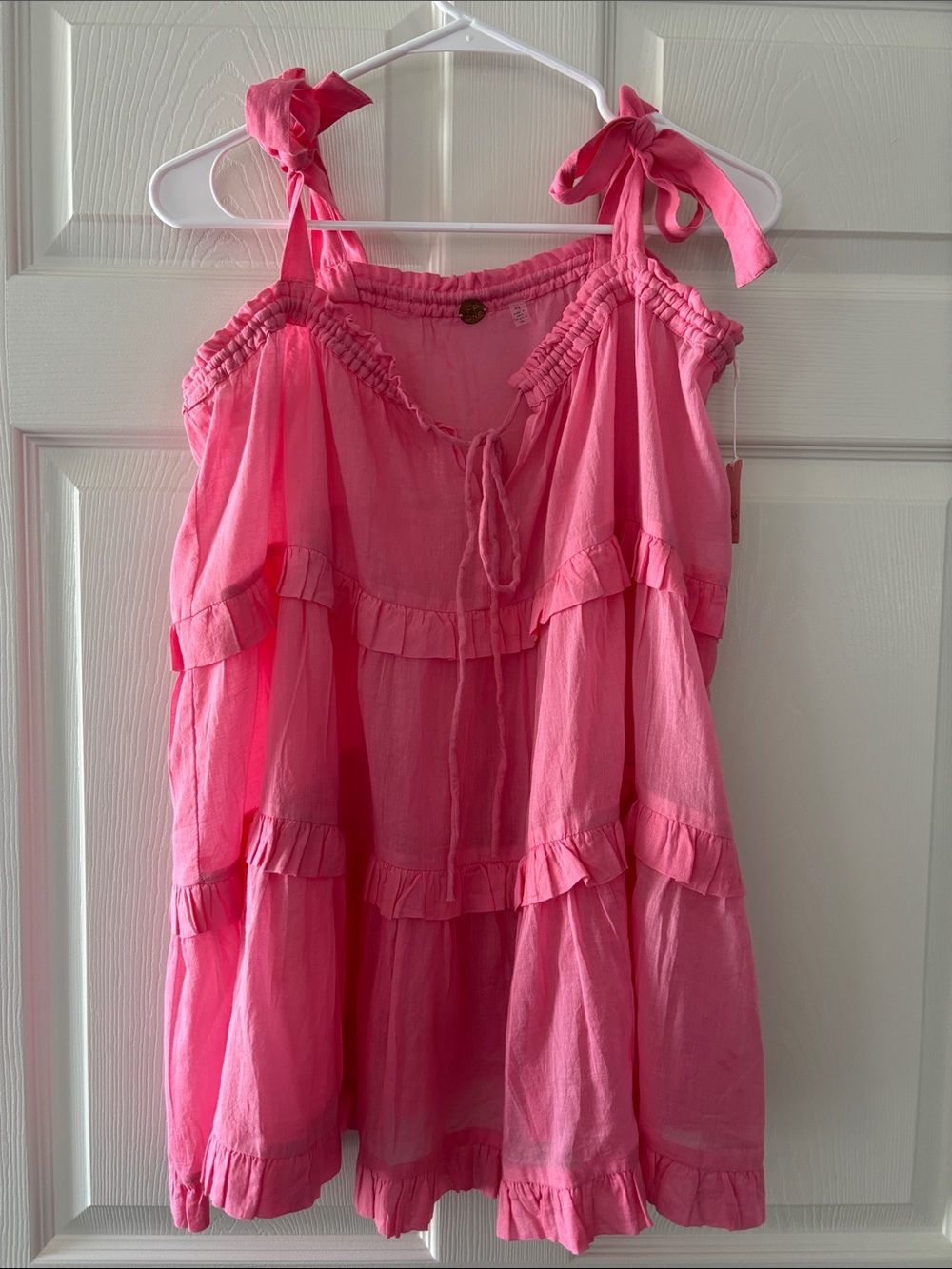 Free People Hot Pink Ruffle Tie-Shoulder Camisole